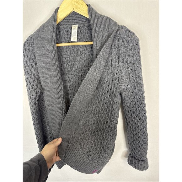 ivivva Girls 14 Open Front Knit Cardigan Gray Shawl Collar Cable Sweater - Picture 4 of 6